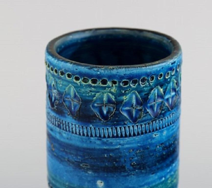 Mid-Century Modern Aldo Londi for Bitossi, Cylindrical Vase in Rimini Blue Glazed Ceramics, 1960s