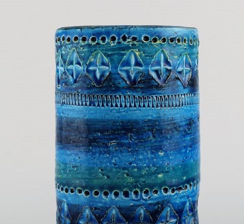 Italian Aldo Londi for Bitossi, Cylindrical Vase in Rimini Blue Glazed Ceramics, 1960s