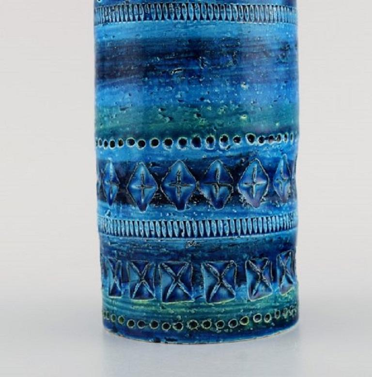 Aldo Londi for Bitossi, Cylindrical Vase in Rimini Blue Glazed Ceramics, 1960s In Excellent Condition In Copenhagen, DK