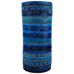 Aldo Londi for Bitossi, Cylindrical Vase in Rimini Blue Glazed Ceramics, 1960s