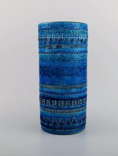 Aldo Londi for Bitossi, Cylindrical Vase in Rimini-Blue Glazed Ceramics