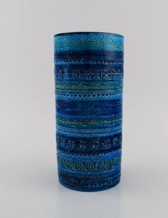 Aldo Londi for Bitossi, Cylindrical Vase in Rimini-Blue Glazed Ceramics