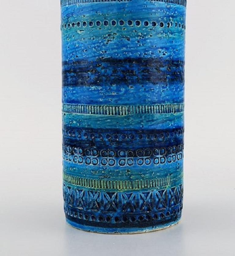 Italian Aldo Londi for Bitossi, Cylindrical Vase in Rimini Blue-Glazed Ceramics