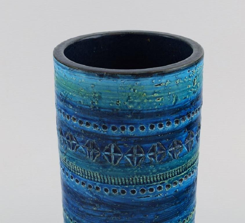 Italian Aldo Londi for Bitossi, Cylindrical Vase in Rimini-Blue Glazed Ceramics