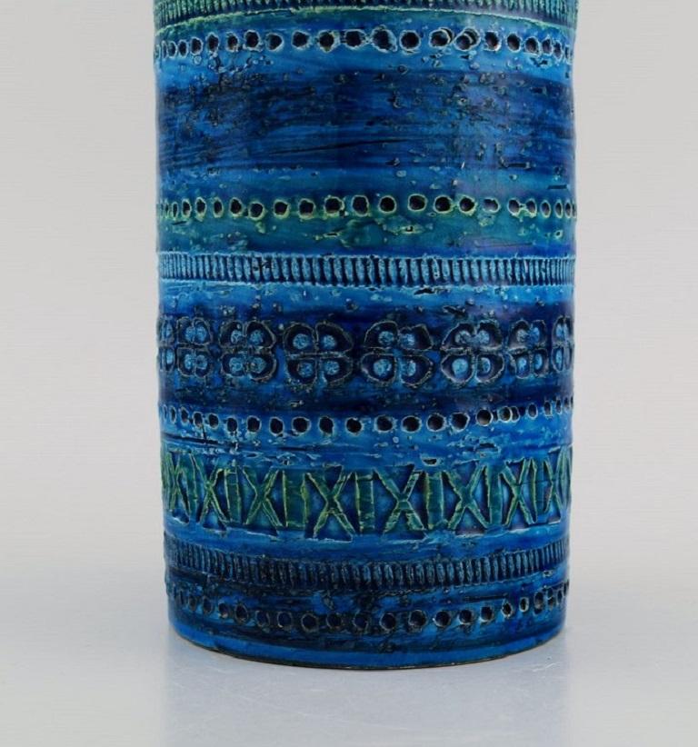 Mid-20th Century Aldo Londi for Bitossi, Cylindrical Vase in Rimini-Blue Glazed Ceramics