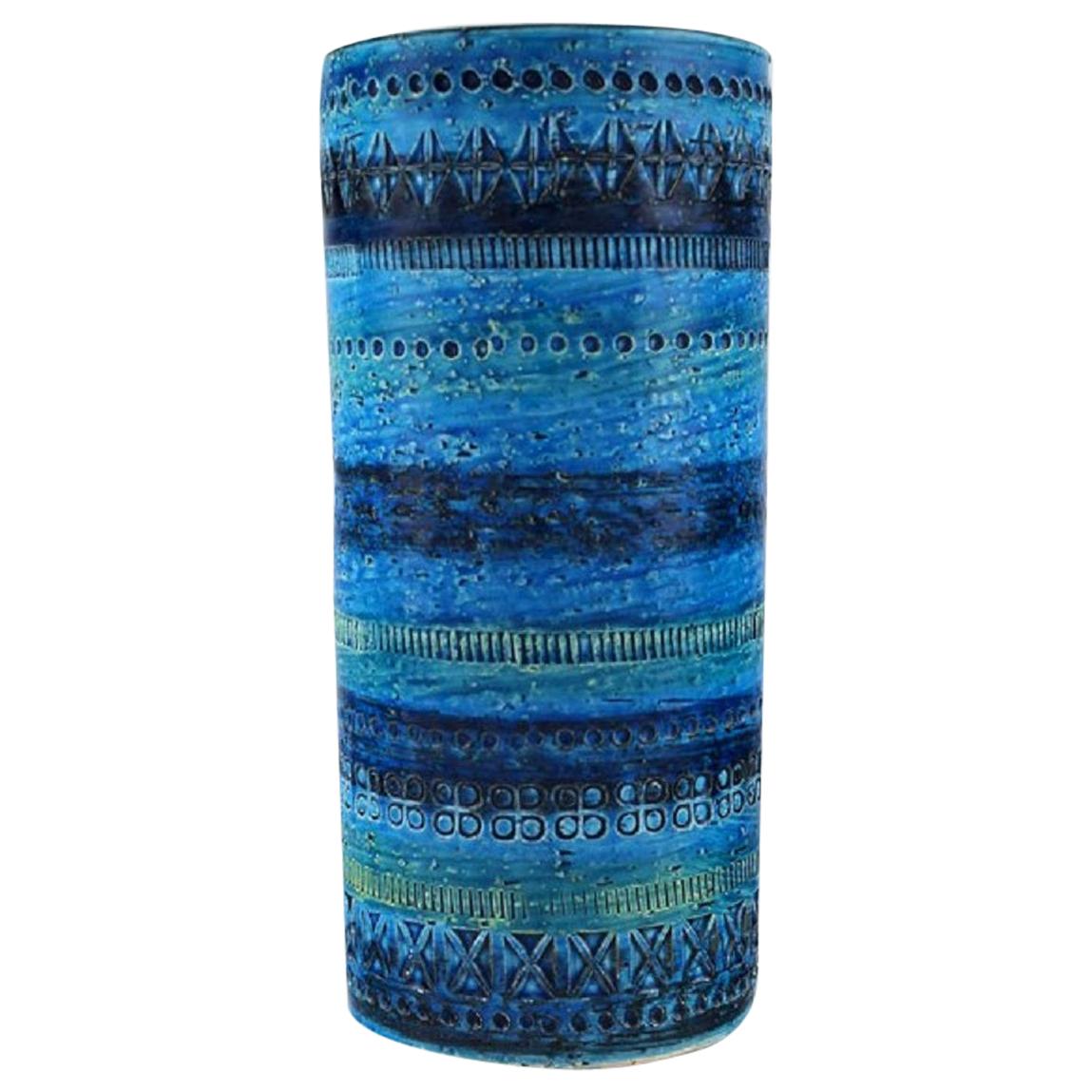 Aldo Londi for Bitossi, Cylindrical Vase in Rimini Blue-Glazed Ceramics