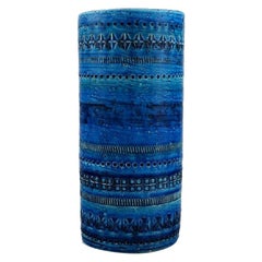 Aldo Londi for Bitossi, Cylindrical Vase in Rimini-Blue Glazed Ceramics