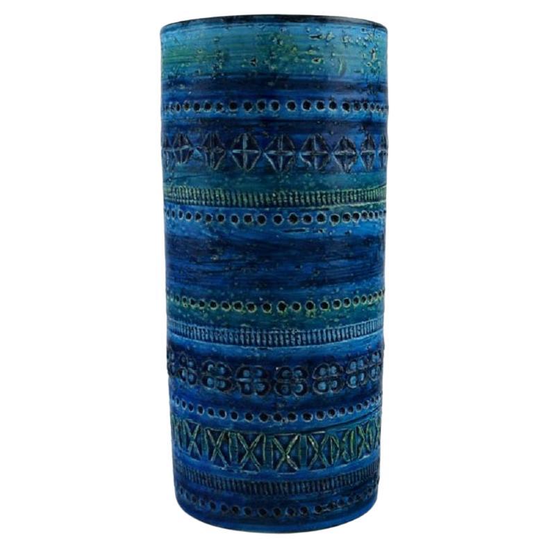 Aldo Londi for Bitossi, Cylindrical Vase in Rimini-Blue Glazed Ceramics