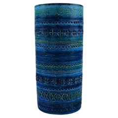 Aldo Londi for Bitossi, Cylindrical Vase in Rimini-Blue Glazed Ceramics