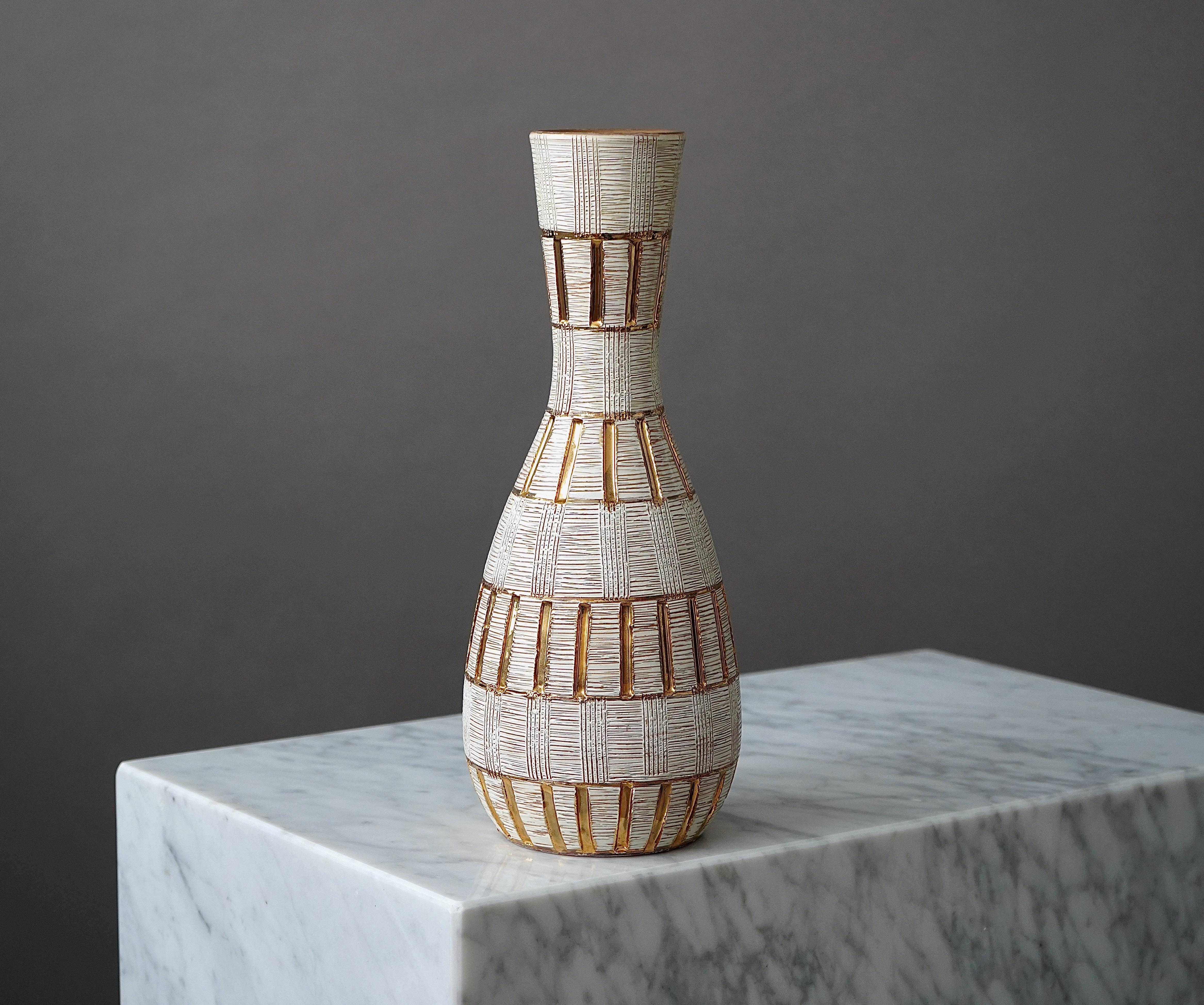 Mid-Century Modern Aldo Londi for Bitossi Glazed Incised Pottery Vase, Italy, 1950s