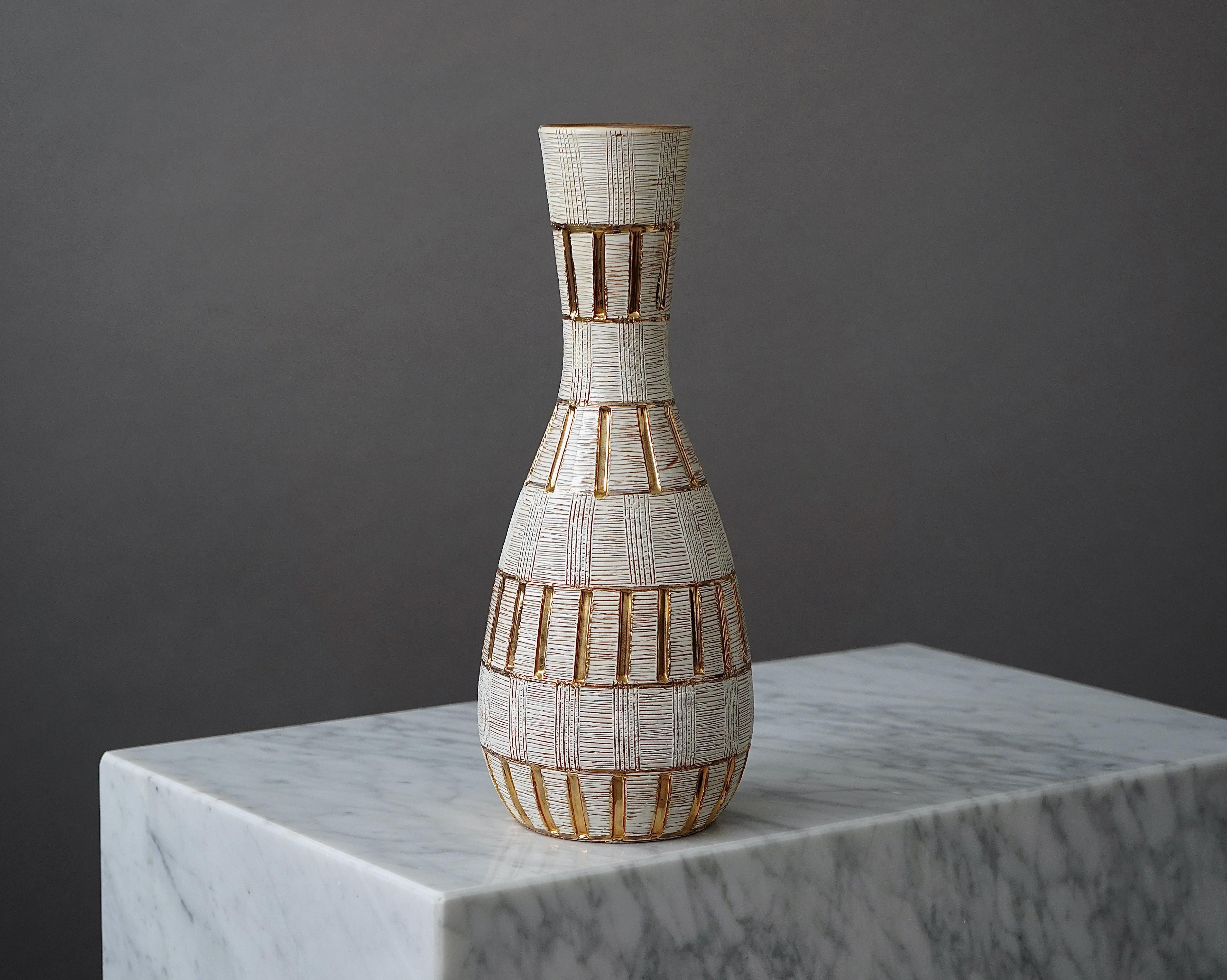 Italian Aldo Londi for Bitossi Glazed Incised Pottery Vase, Italy, 1950s