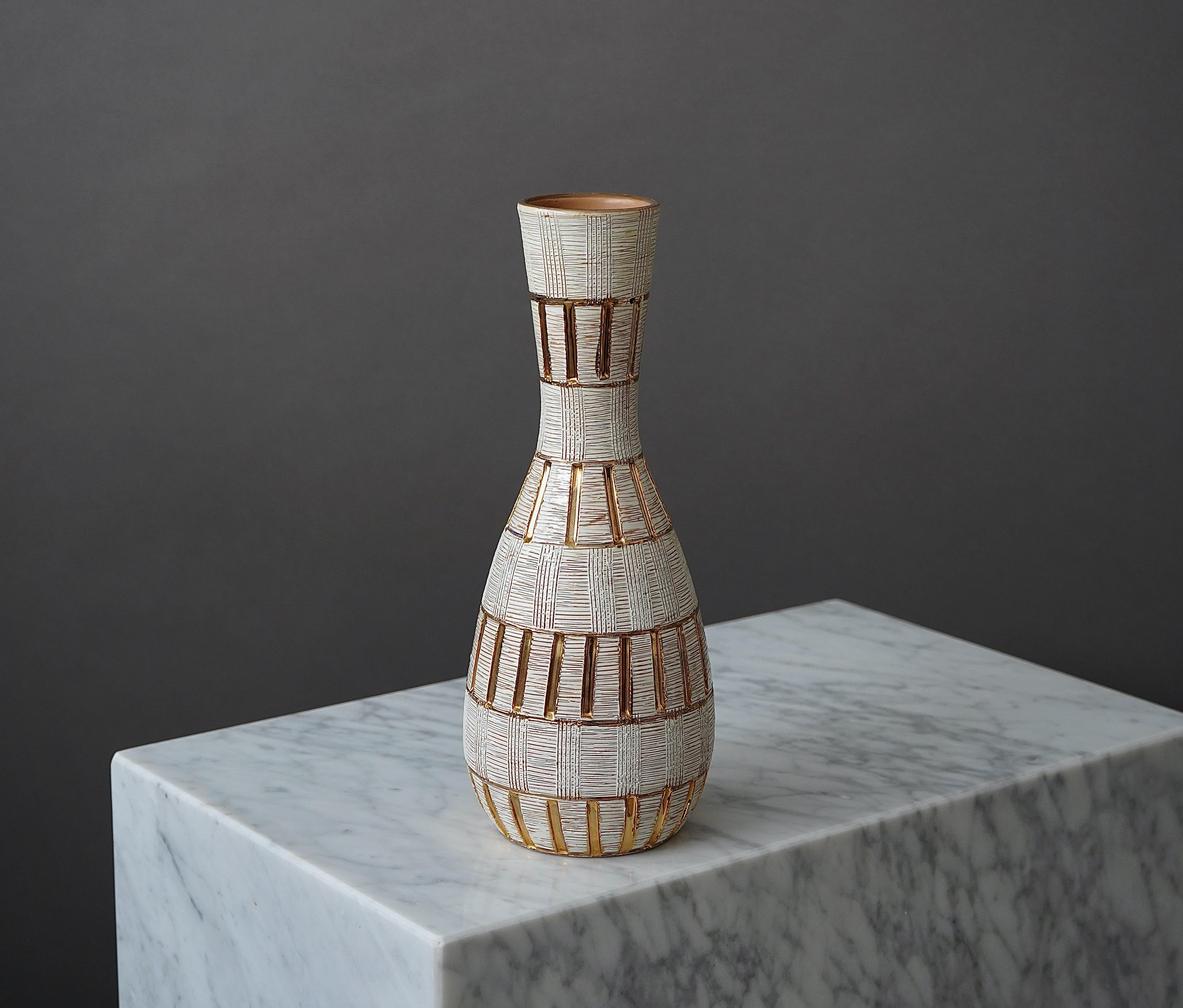 20th Century Aldo Londi for Bitossi Glazed Incised Pottery Vase, Italy, 1950s