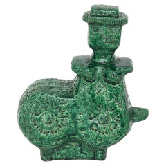 Aldo Londi for Bitossi Green Glazed Textural Hallmarked Ceramic Italian Vintage