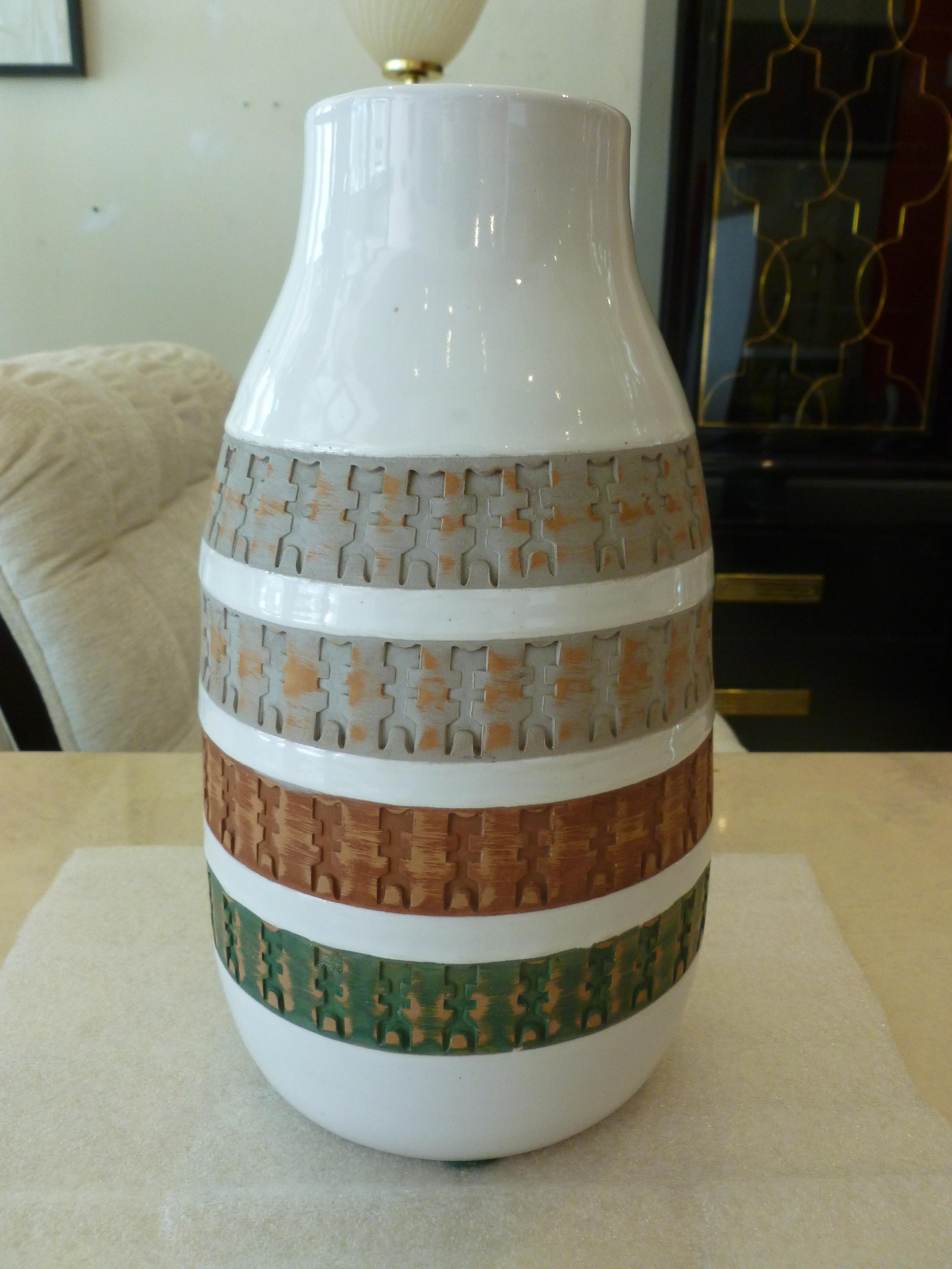 Aldo Londi for Bitossi Green, Tan, Rust Orange, Gray White Ceramic Vase Vessel 7