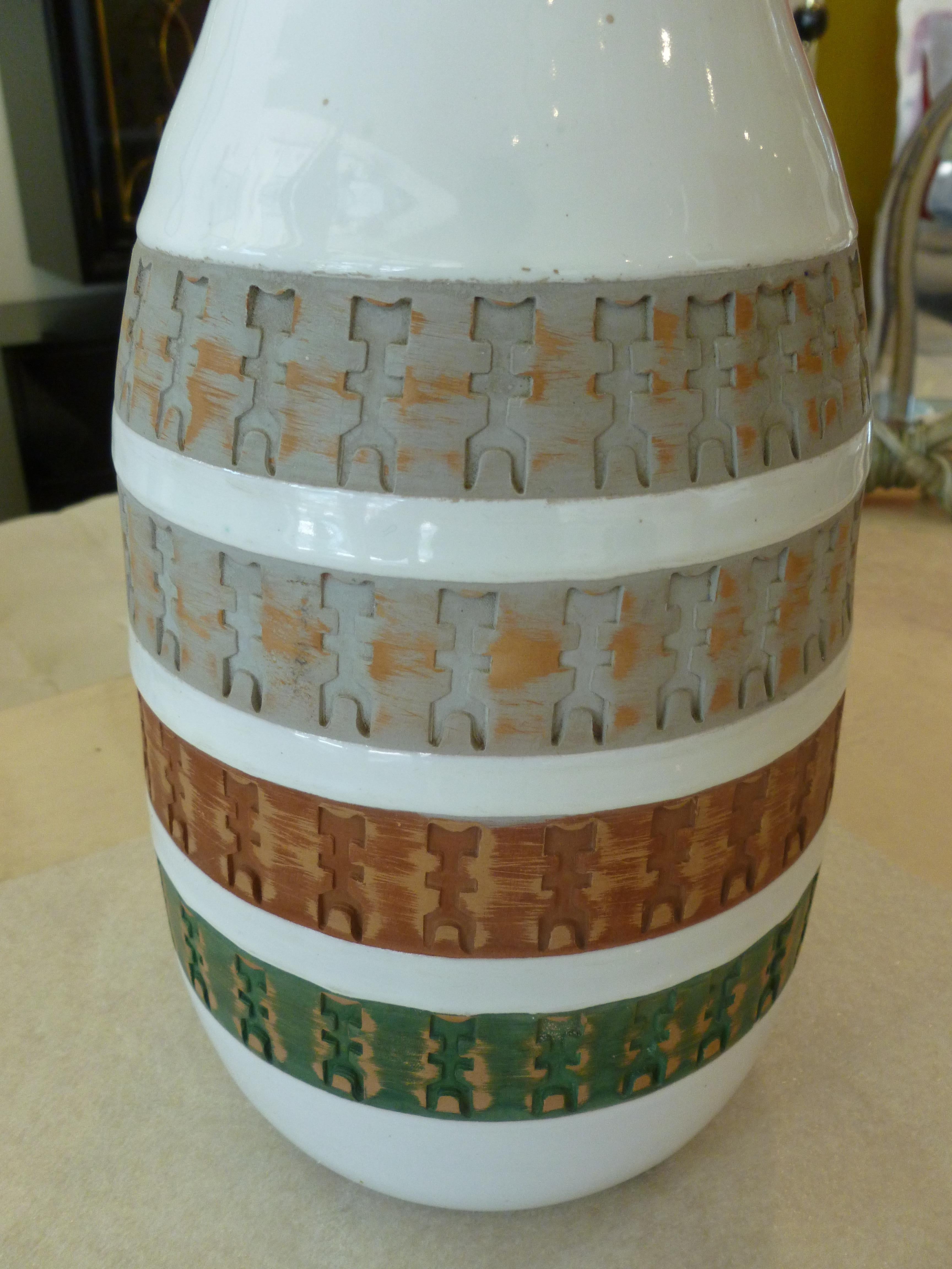 Aldo Londi for Bitossi Green, Tan, Rust Orange, Gray White Ceramic Vase Vessel 8