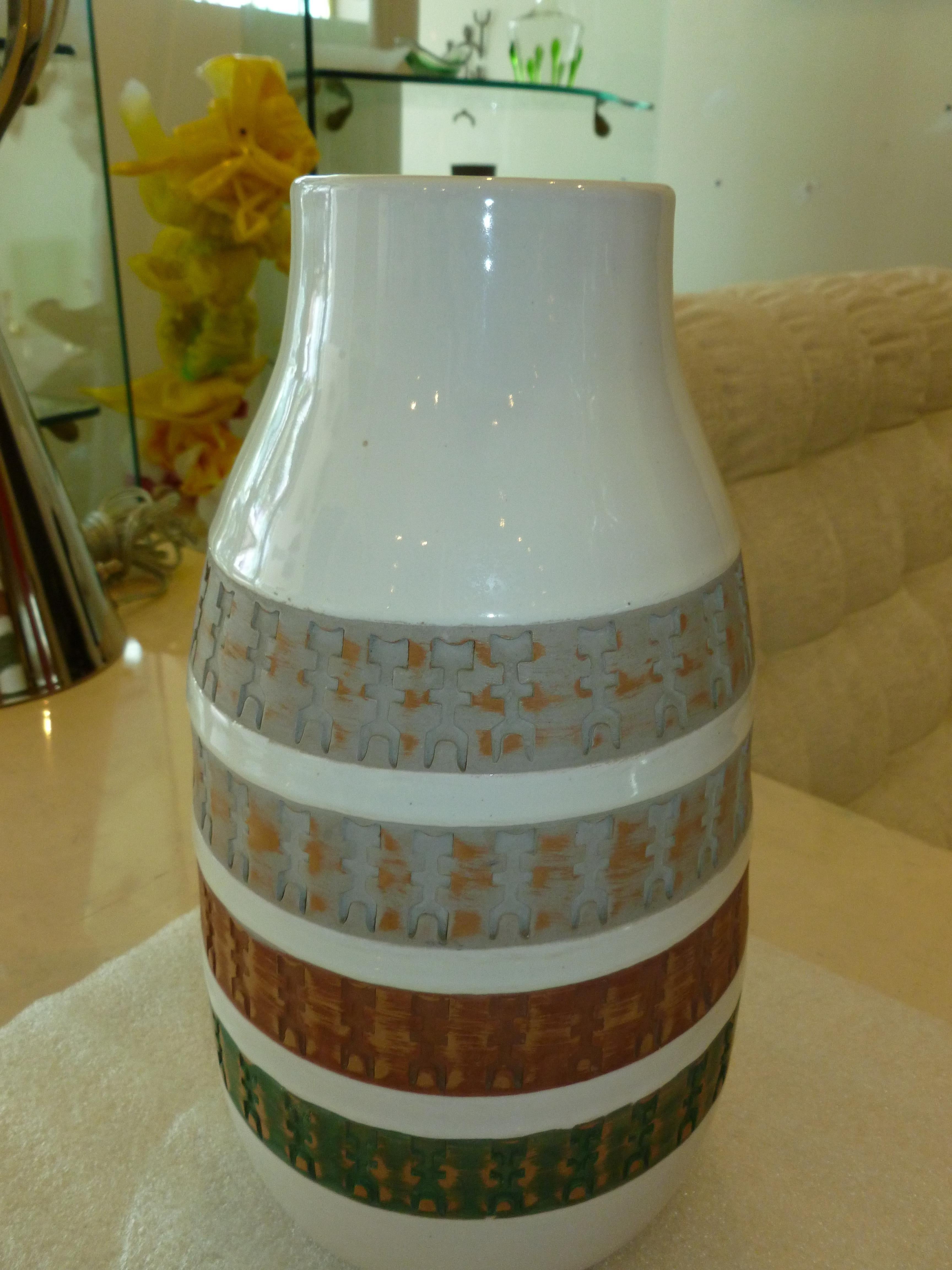 Aldo Londi for Bitossi Green, Tan, Rust Orange, Gray White Ceramic Vase Vessel 10