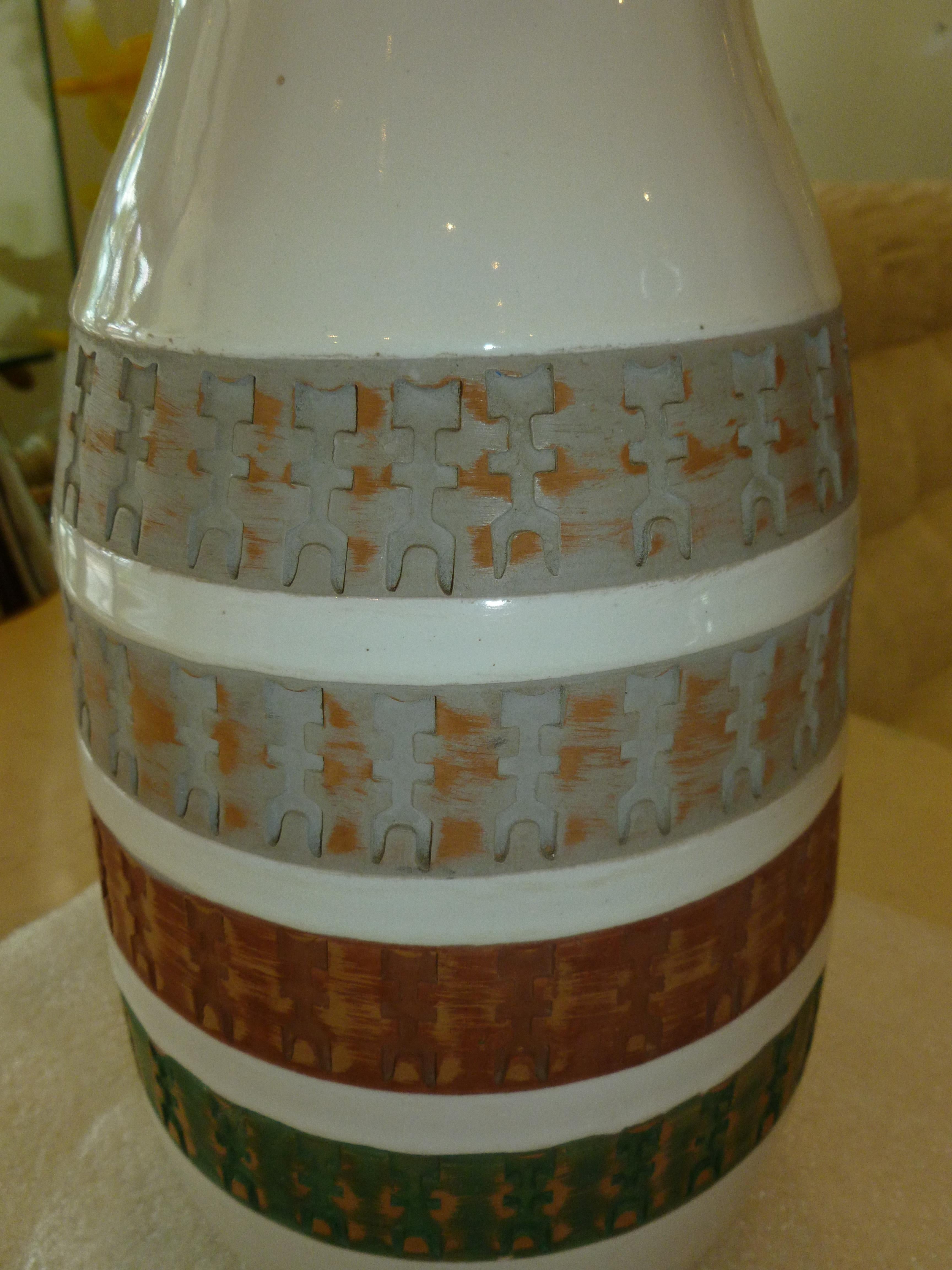 Aldo Londi for Bitossi Green, Tan, Rust Orange, Gray White Ceramic Vase Vessel 11