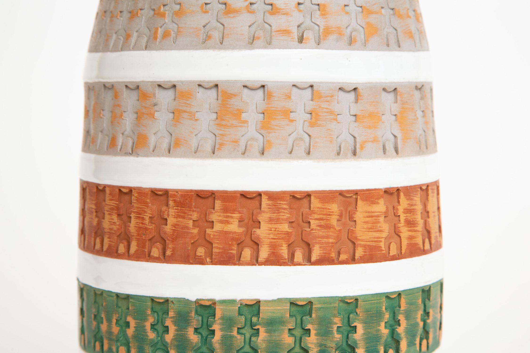 Aldo Londi for Bitossi Green, Tan, Rust Orange, Gray White Ceramic Vase Vessel In Good Condition In North Miami, FL