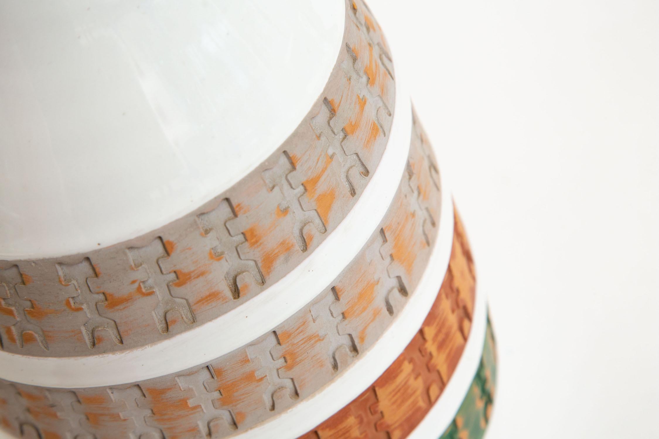 Aldo Londi for Bitossi Green, Tan, Rust Orange, Gray White Ceramic Vase Vessel 2