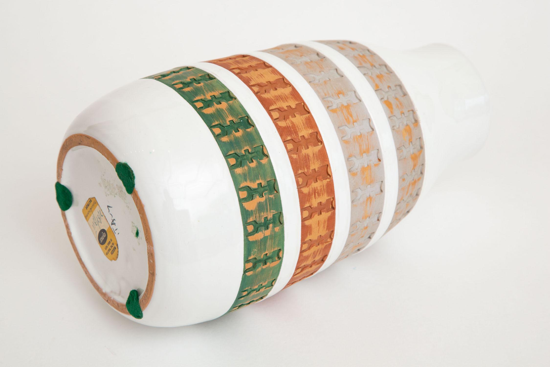 Aldo Londi for Bitossi Green, Tan, Rust Orange, Gray White Ceramic Vase Vessel 3