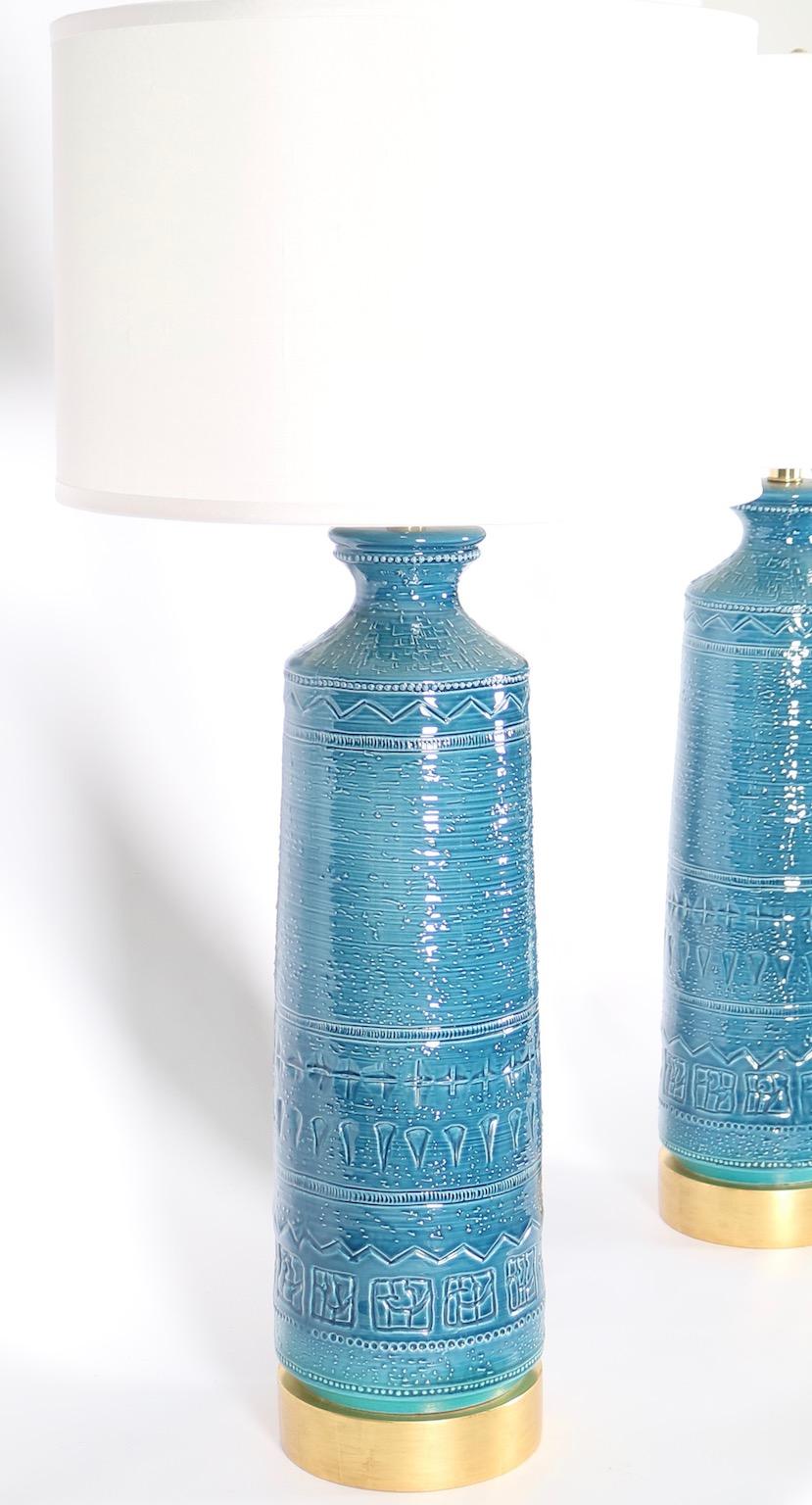 Italian Hollywood Regency Bittossi Style Lamps in Blue & Aqua Glazed Ceramic 2