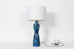 Aldo Londi for Bitossi Rimini Blue Imprint Pottery Table Lamp, 1950's