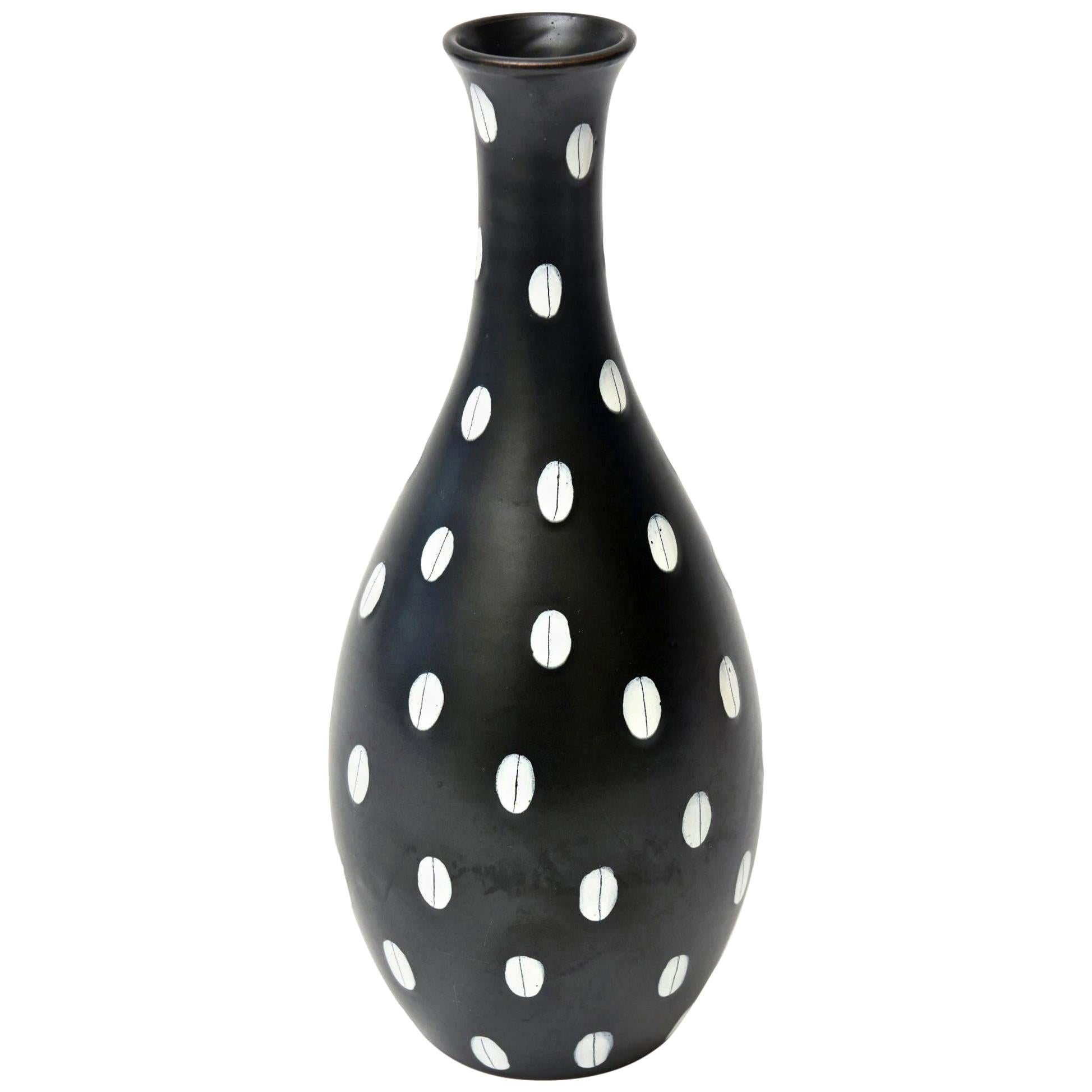 Aldo Londi for Bitossi Italian Black and White Ceramic Vase Vintage