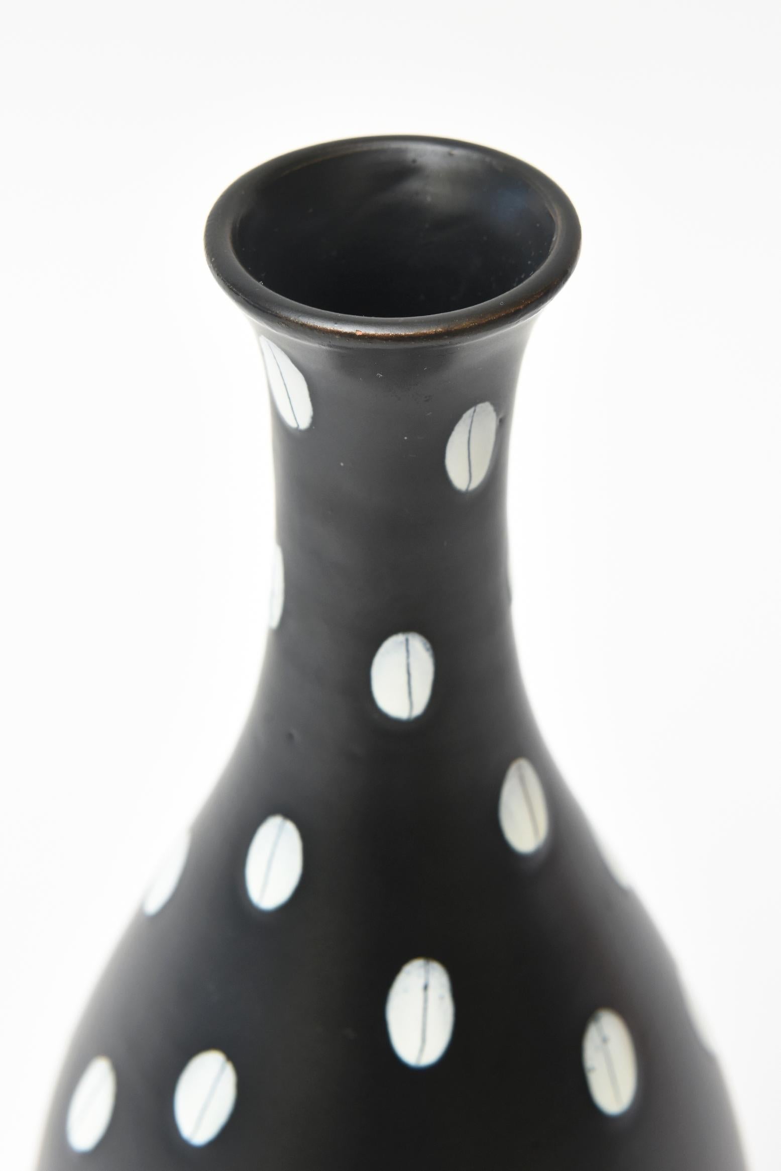 Glazed Aldo Londi for Bitossi Italian Black and White Ceramic Vase Vintage