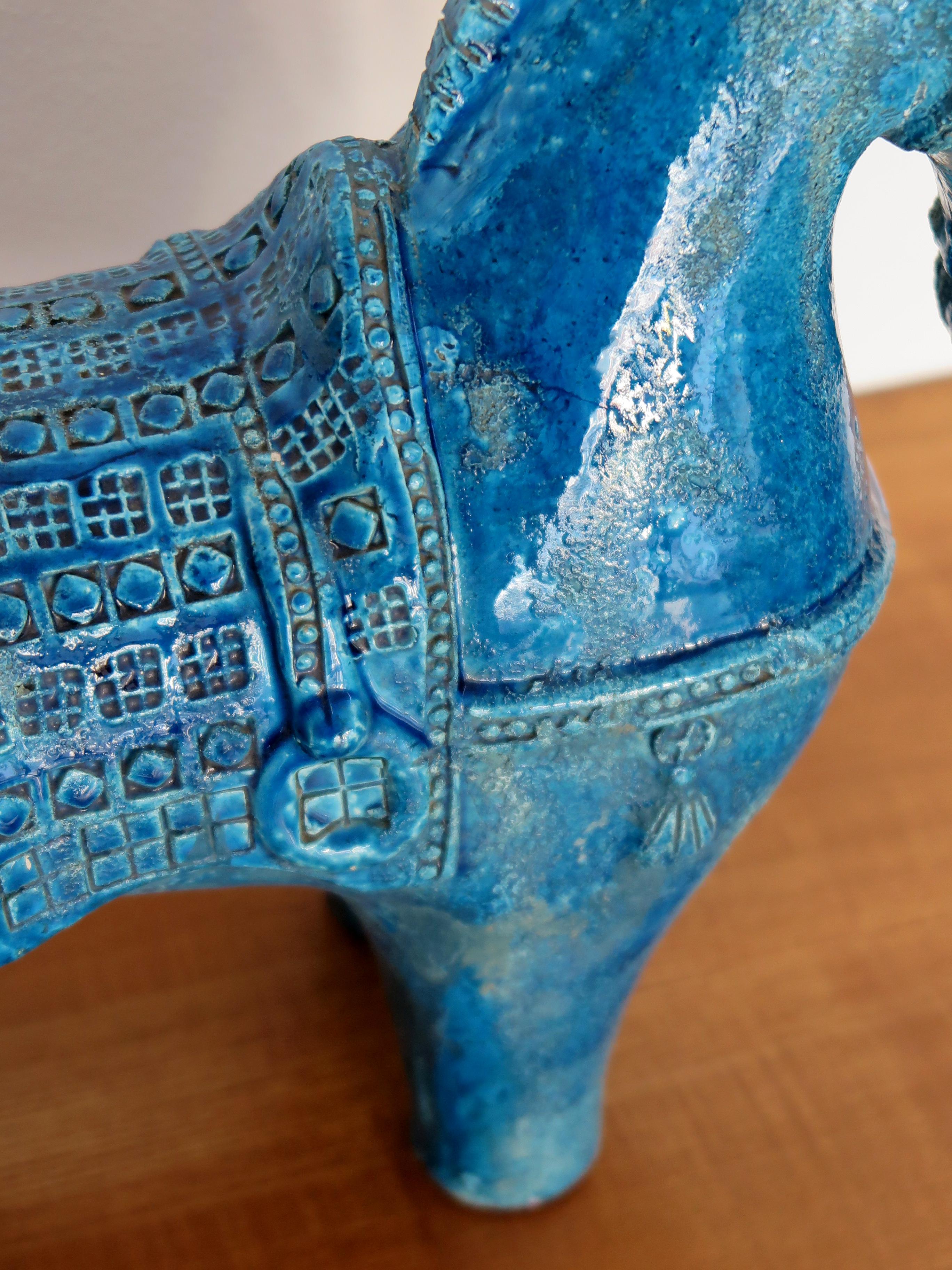 Aldo Londi for Bitossi Italian Midcentury Blue Sculpture Ceramic Horse 1960s For Sale 5