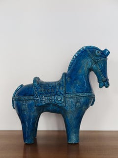 Aldo Londi for Bitossi Italian Midcentury Blue Sculpture Ceramic Horse 1960s