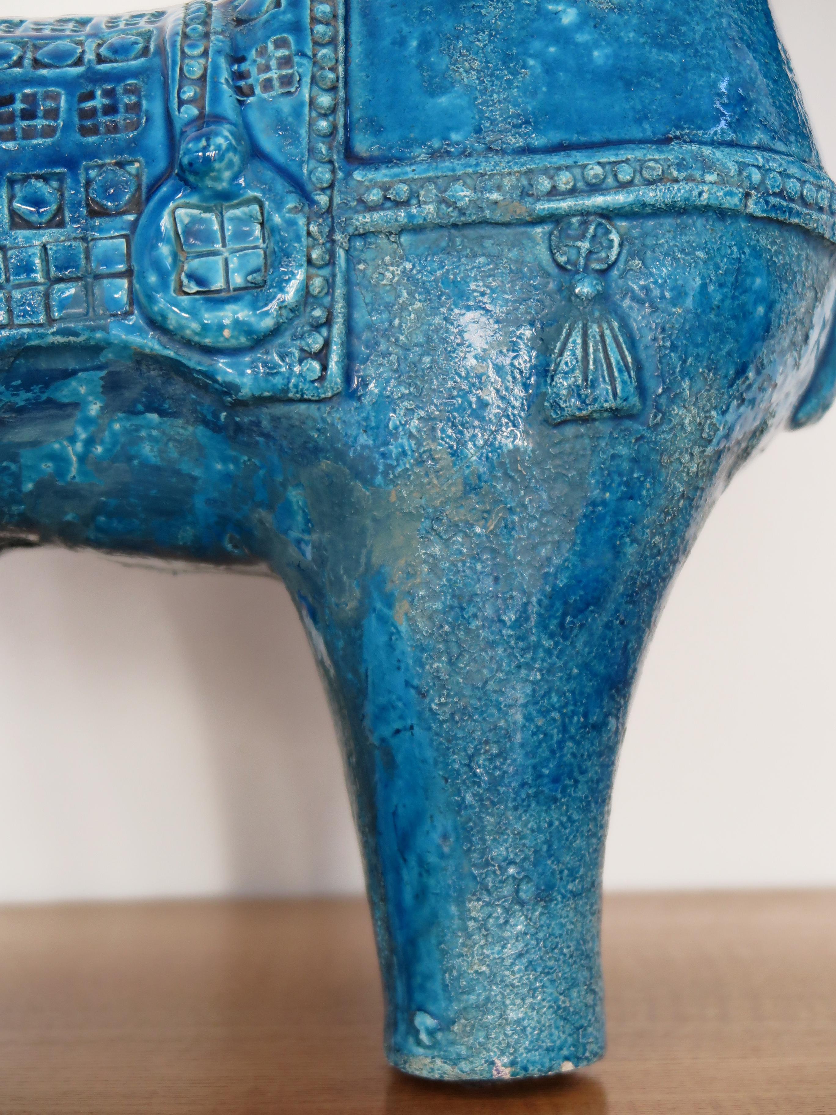 Mid-Century Modern Aldo Londi for Bitossi Italian Midcentury Blue Sculpture Ceramic Horse 1960s For Sale