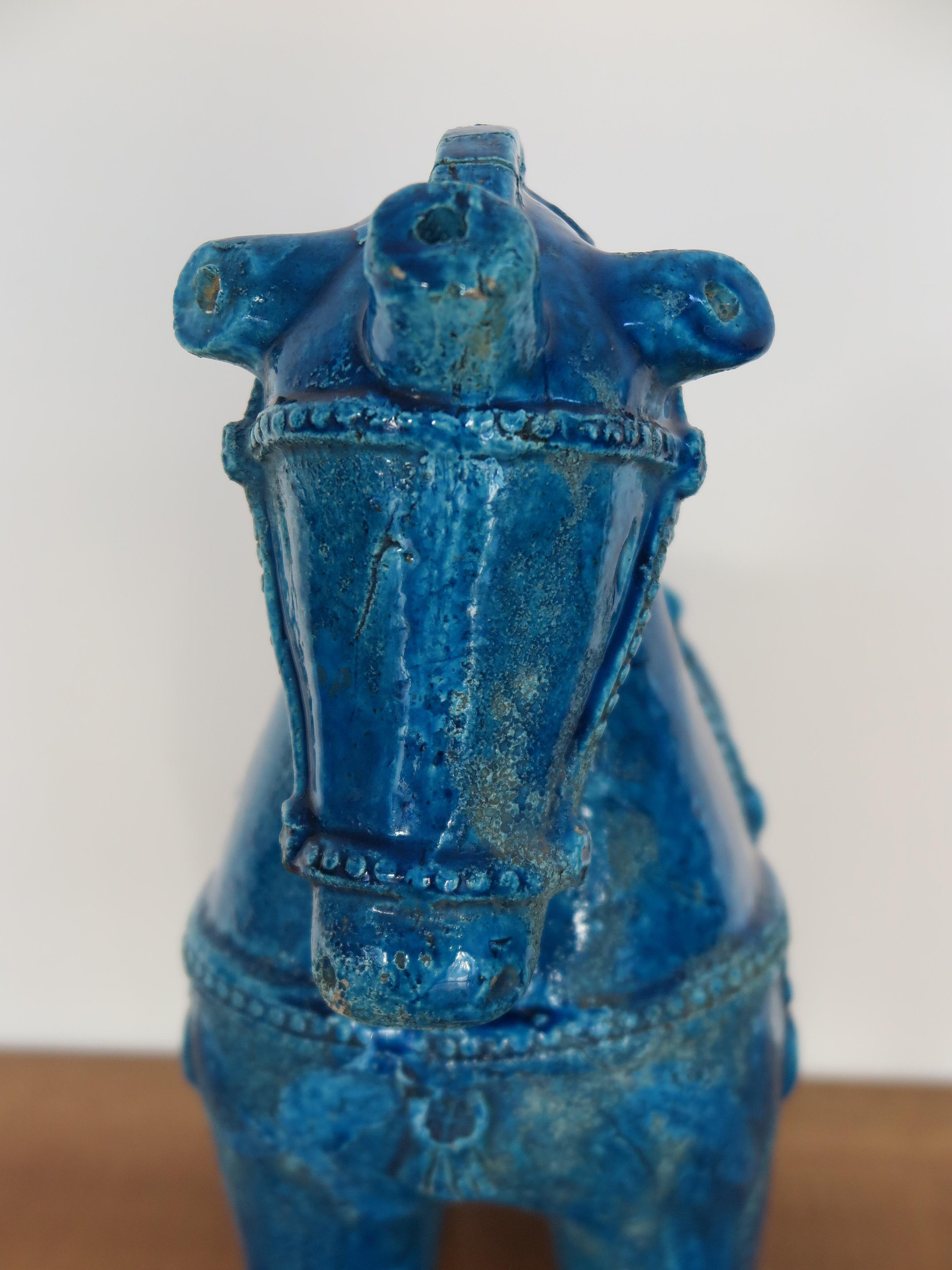 Mid-20th Century Aldo Londi for Bitossi Italian Midcentury Blue Sculpture Ceramic Horse 1960s For Sale