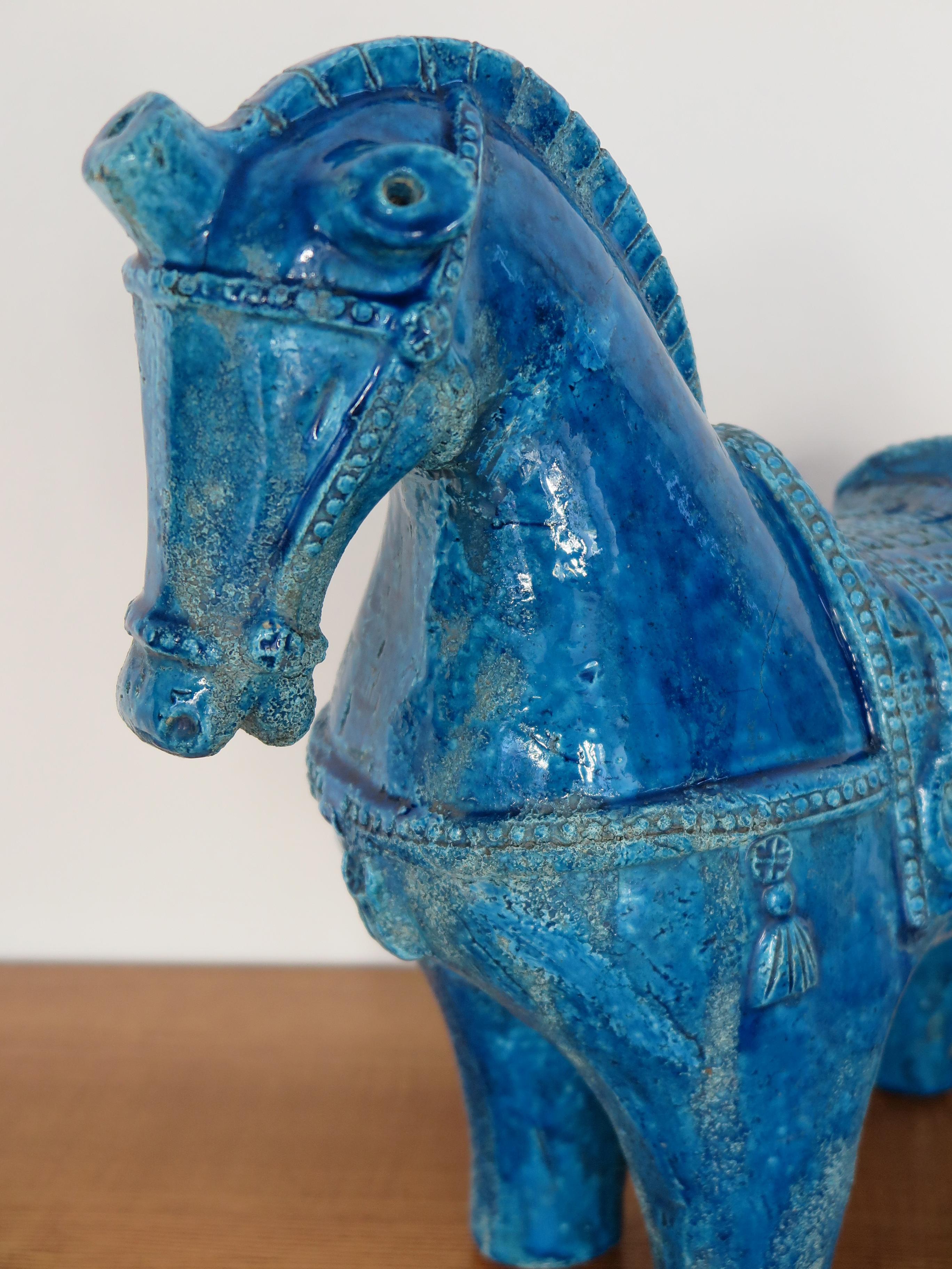 Aldo Londi for Bitossi Italian Midcentury Blue Sculpture Ceramic Horse 1960s In Good Condition For Sale In Reggio Emilia, IT