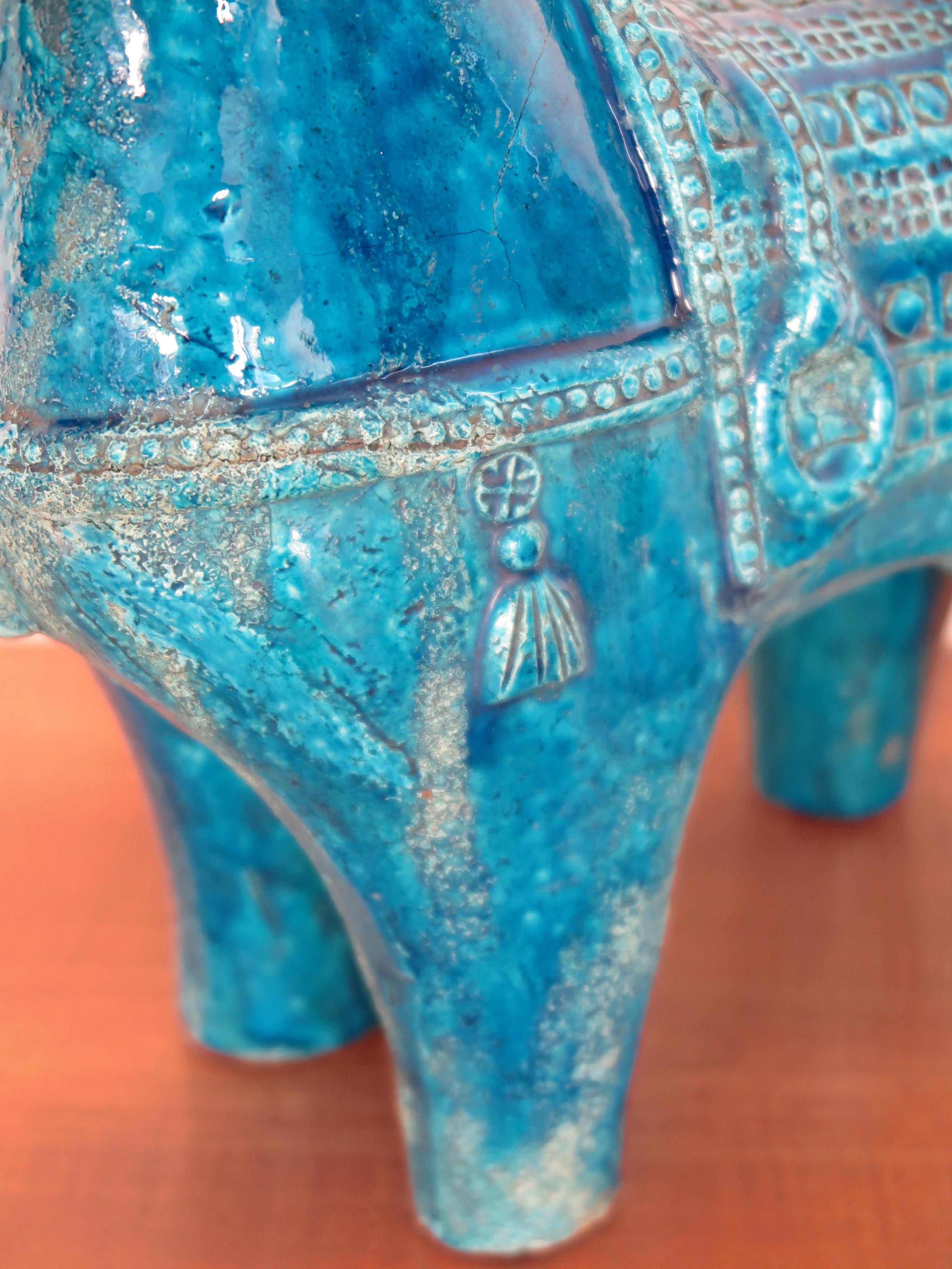 Aldo Londi for Bitossi Italian Midcentury Blue Sculpture Ceramic Horse 1960s For Sale 2