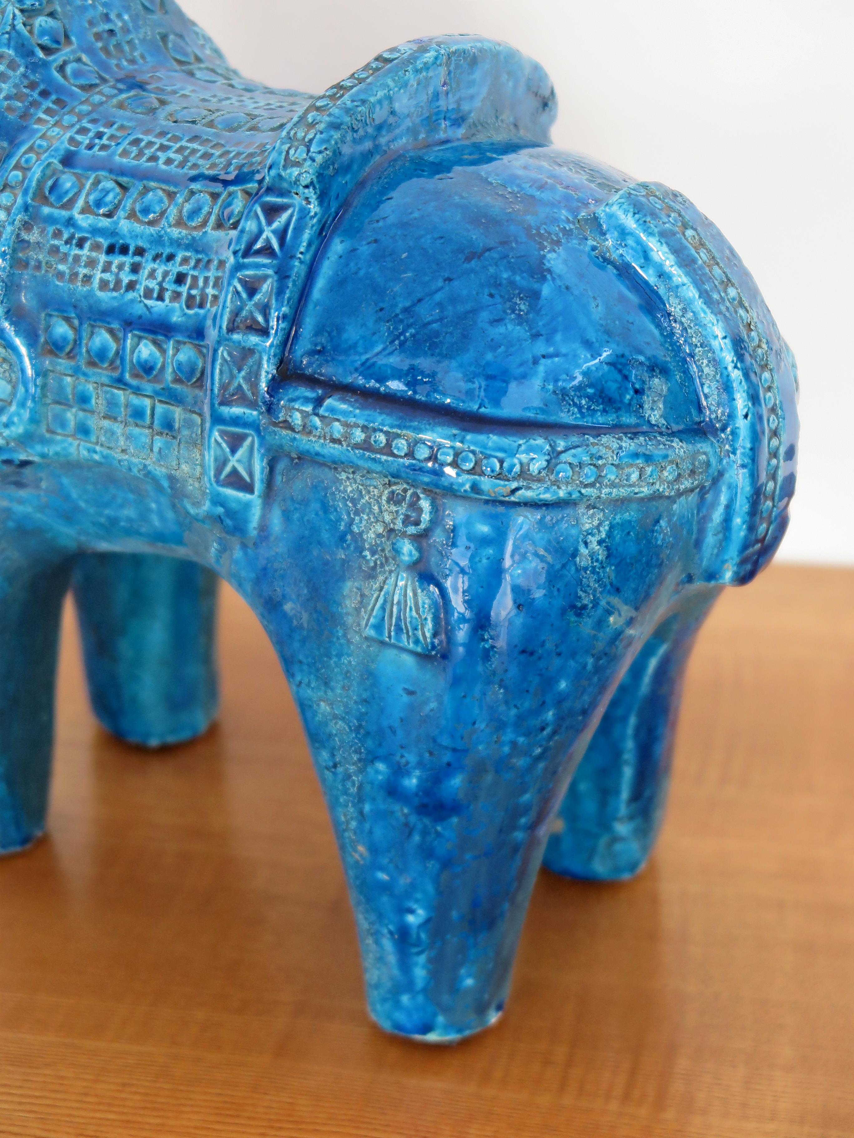 Aldo Londi for Bitossi Italian Midcentury Blue Sculpture Ceramic Horse 1960s For Sale 1