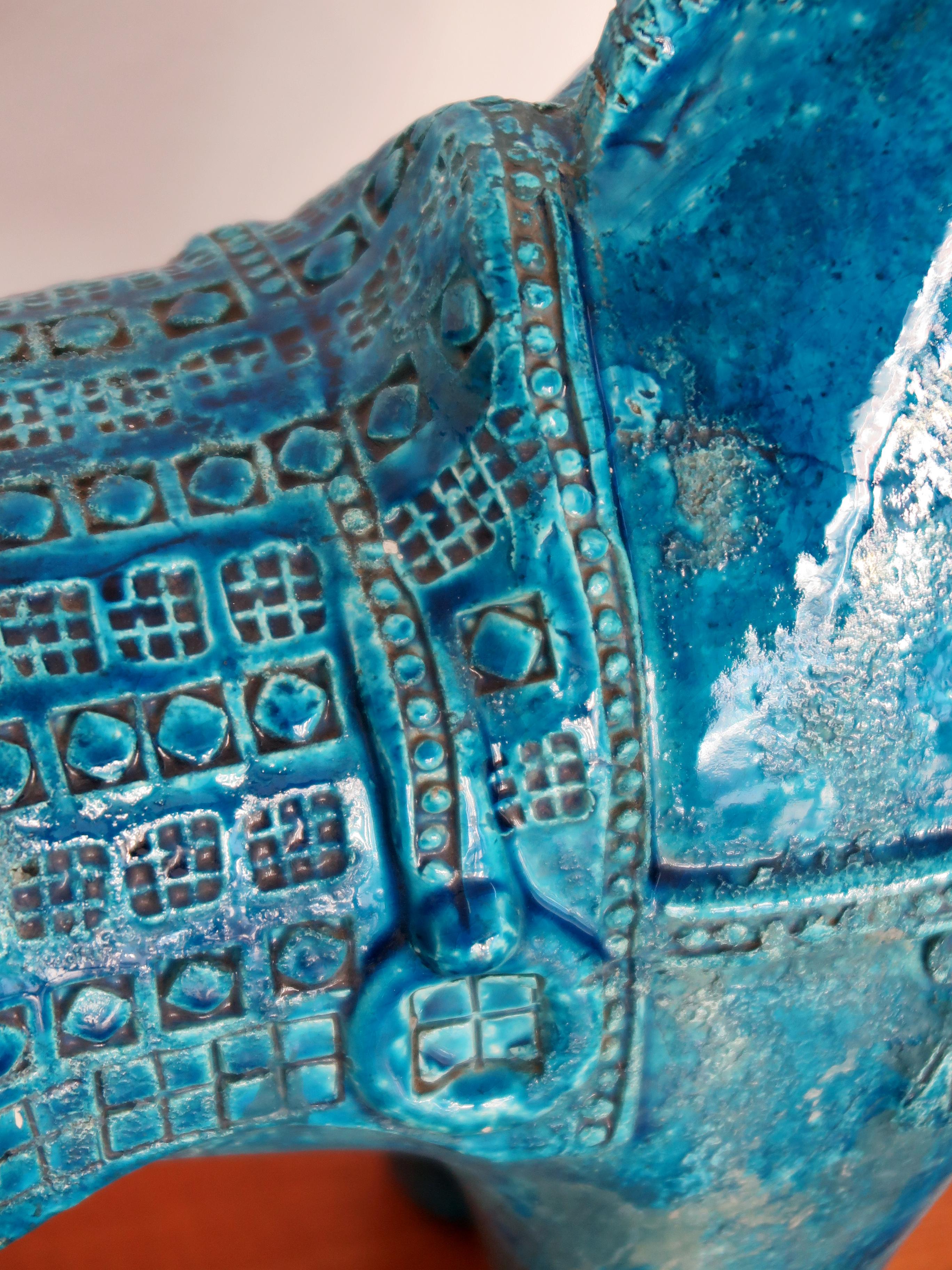 Aldo Londi for Bitossi Italian Midcentury Blue Sculpture Ceramic Horse 1960s For Sale 4