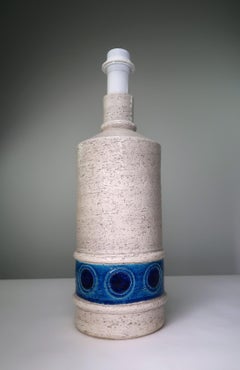 Aldo Londi for Bitossi Italian Modern Ceramic White, Blue Lamp, 1950s