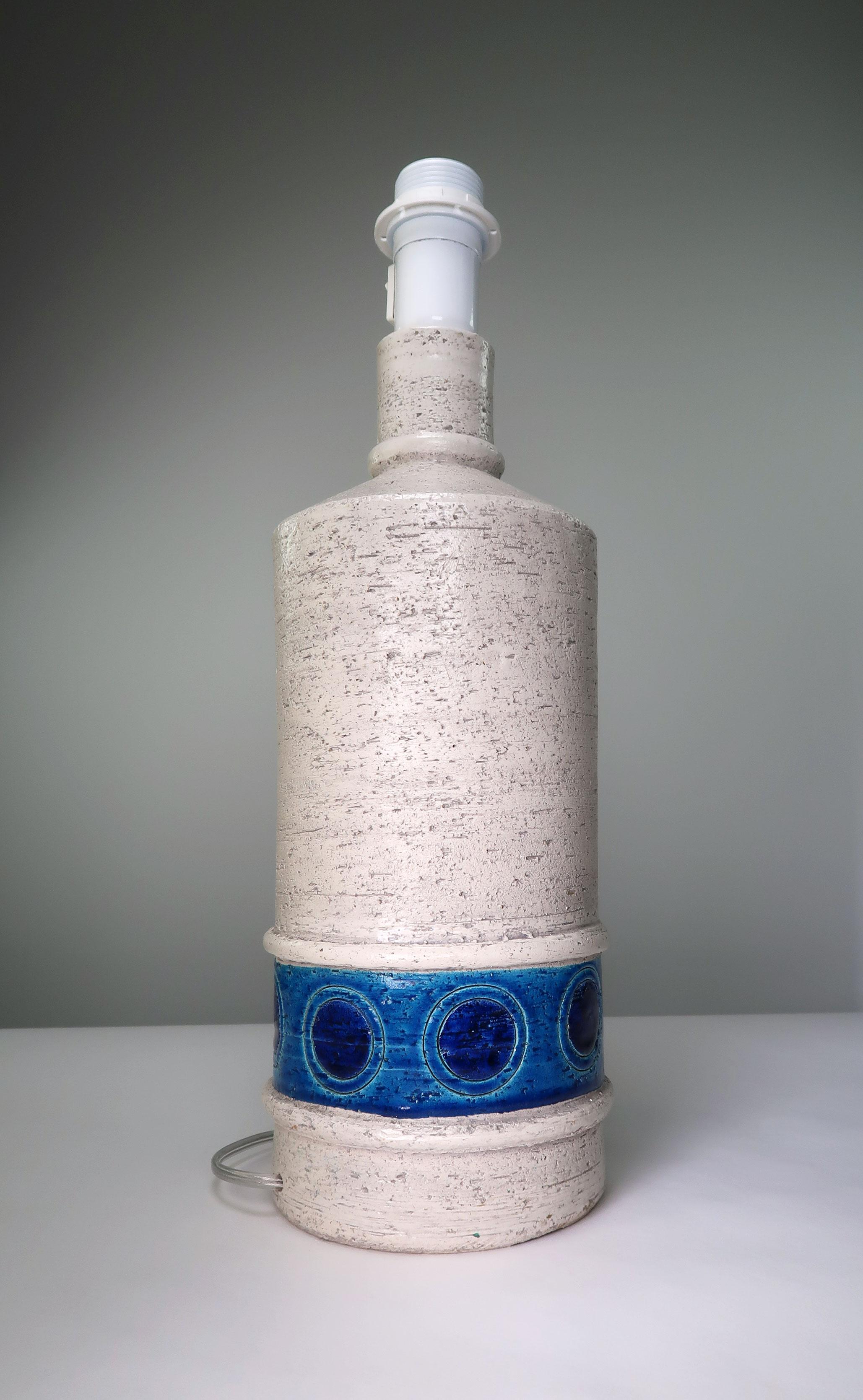 Glazed Aldo Londi for Bitossi Italian Modern Ceramic White, Blue Lamp, 1950s For Sale