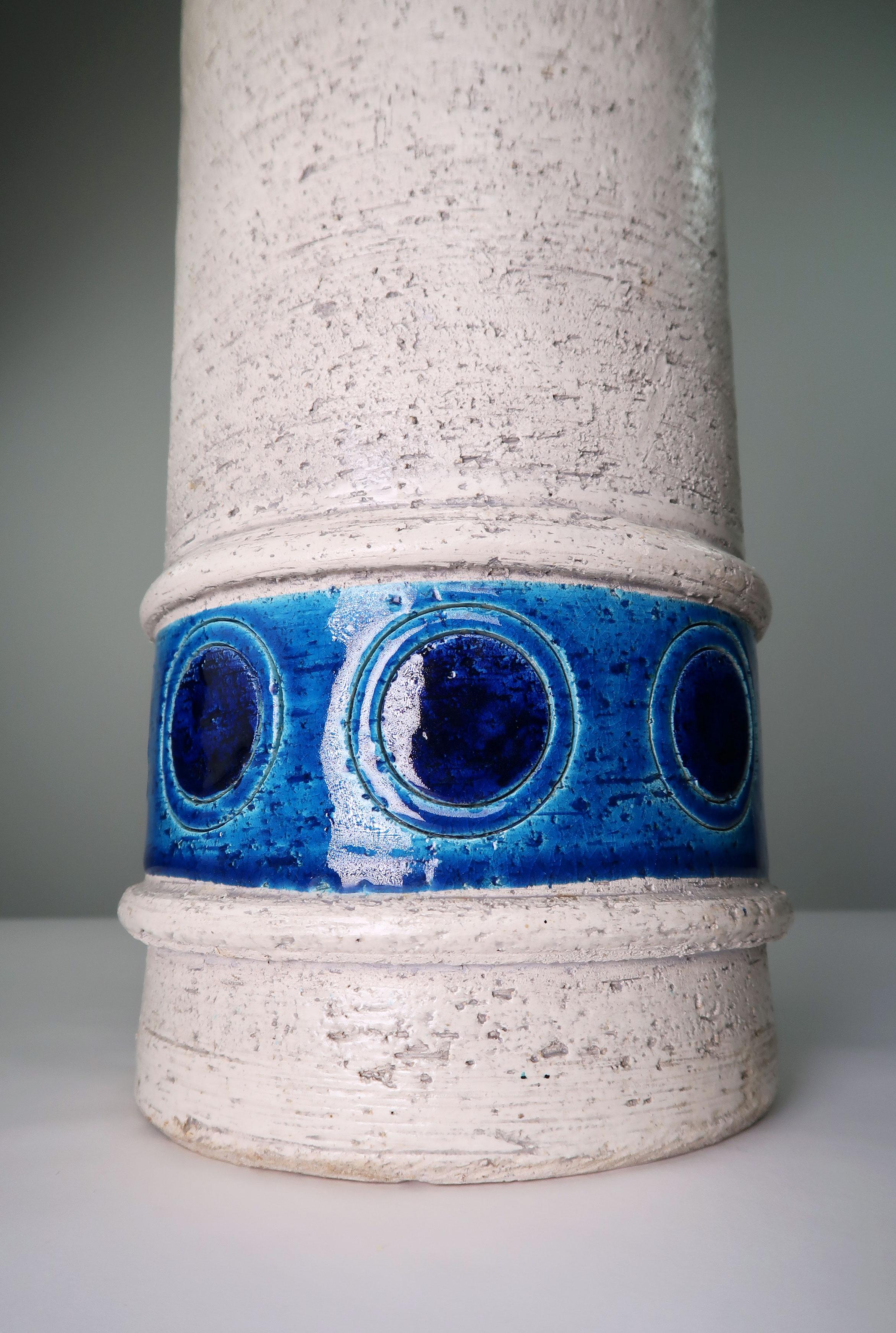 Aldo Londi for Bitossi Italian Modern Ceramic White, Blue Lamp, 1950s In Good Condition For Sale In Copenhagen, DK