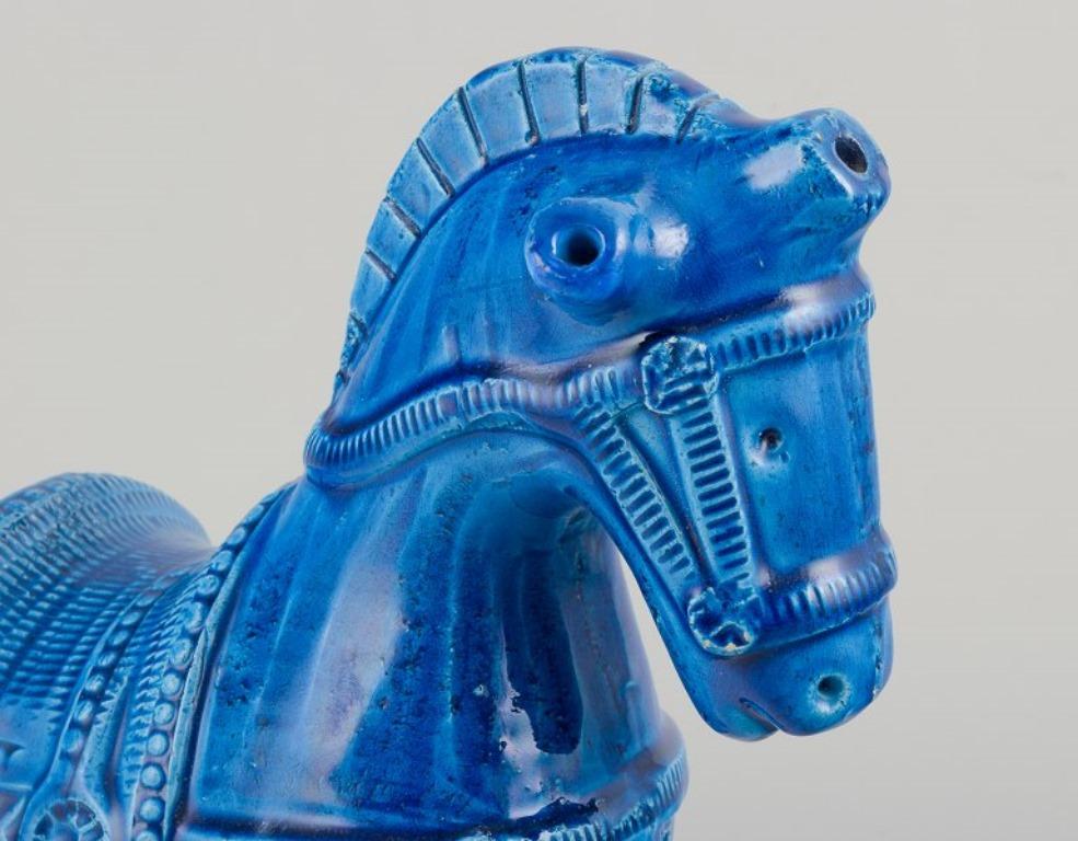 Glazed Aldo Londi for Bitossi, Italy. Ceramic figurine of a horse in azure blue glaze.
