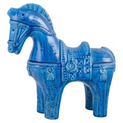 Aldo Londi for Bitossi, Italy. Ceramic figurine of a horse in azure blue glaze.