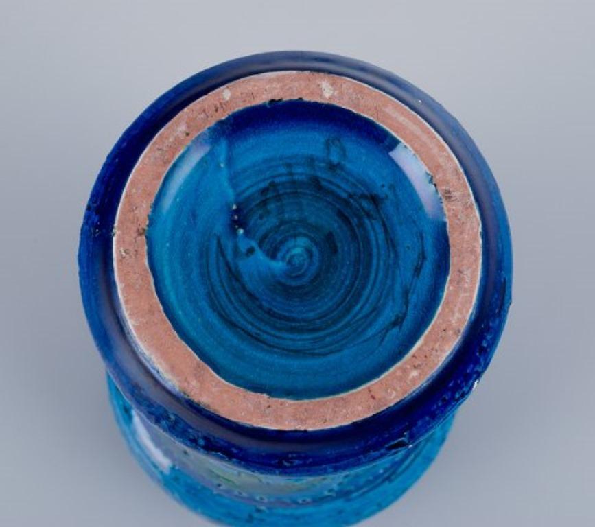 Mid-Century Modern Aldo Londi for Bitossi, Italy, ceramic vase in azure blue glaze. 1960s/70s For Sale