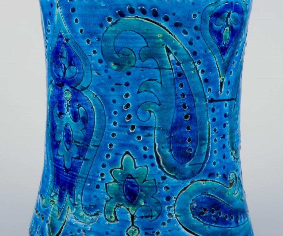 Modern Aldo Londi for Bitossi, Italy, ceramic vase in azure blue glaze. 1960s/70s. For Sale