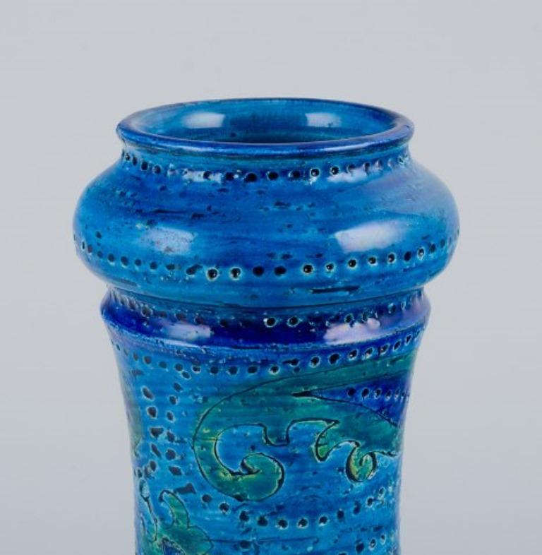 Glazed Aldo Londi for Bitossi, Italy, ceramic vase in azure blue glaze. 1960s/70s For Sale