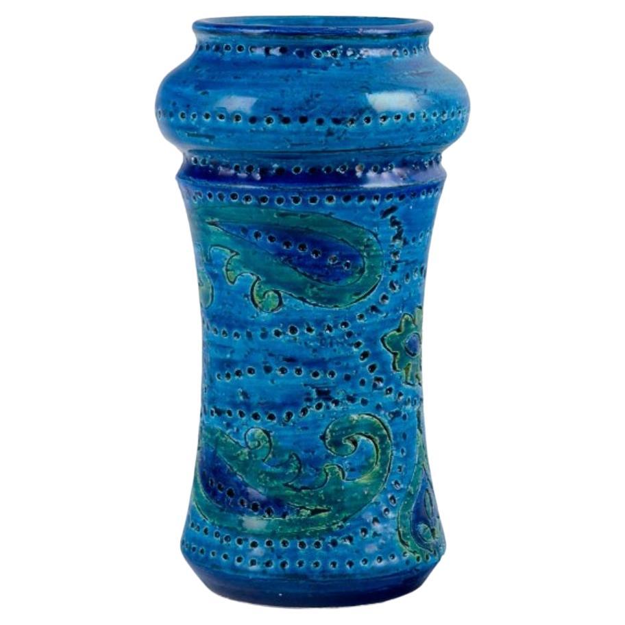 Aldo Londi for Bitossi, Italy, ceramic vase in azure blue glaze. 1960s/70s For Sale