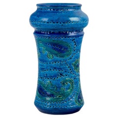 Aldo Londi for Bitossi, Italy, ceramic vase in azure blue glaze. 1960s/70s