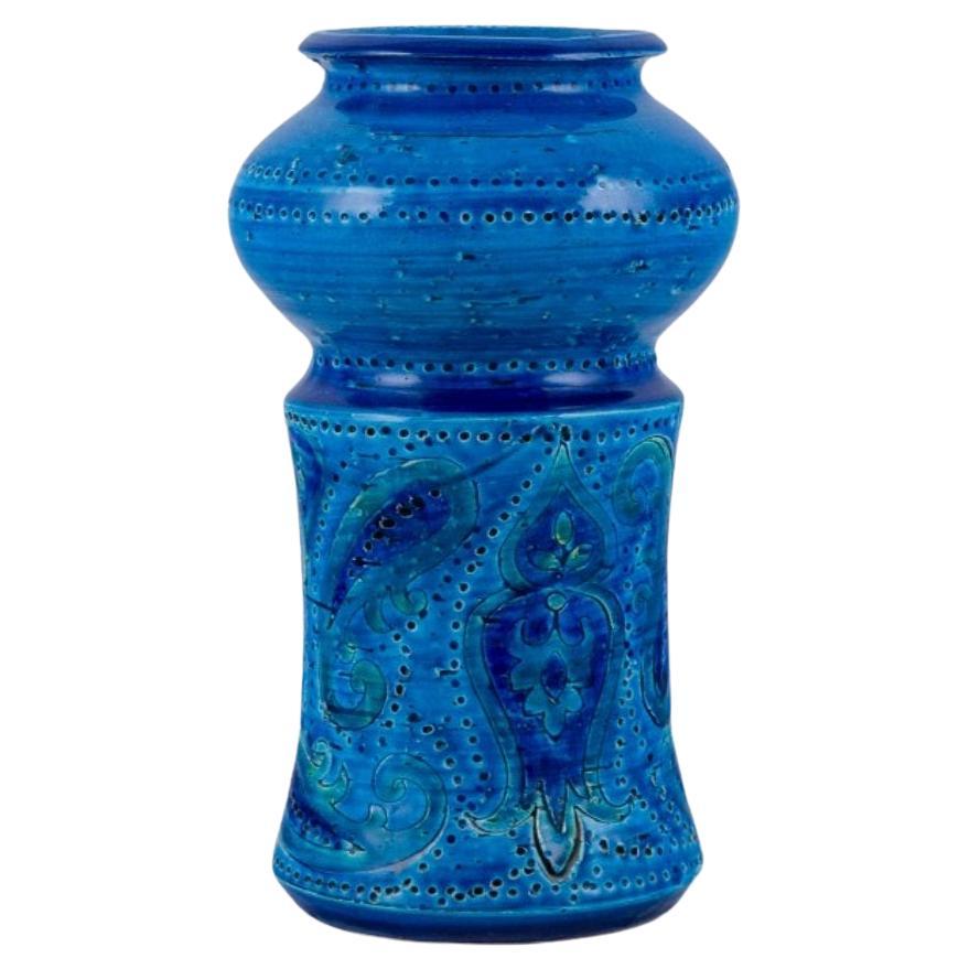 Aldo Londi for Bitossi, Italy, ceramic vase in azure blue glaze. 1960s/70s.