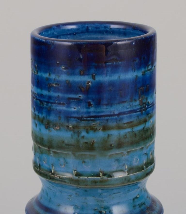 Modern Aldo Londi for Bitossi, Italy. Ceramic vase with green and blue glaze. For Sale