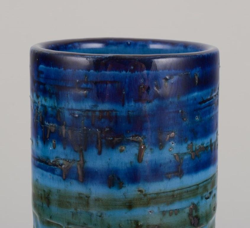 Glazed Aldo Londi for Bitossi, Italy. Ceramic vase with green and blue glaze. For Sale