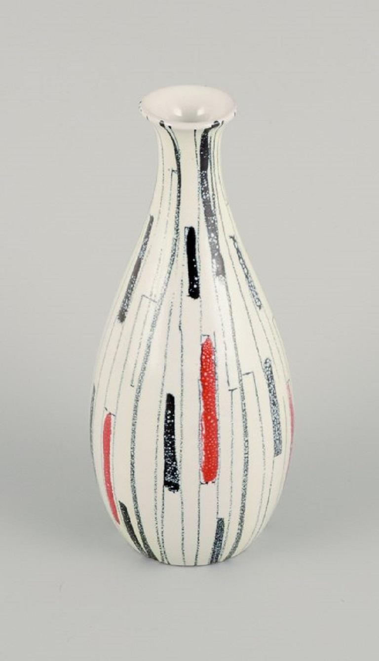 Mid-Century Modern Aldo Londi for Bitossi, Italy, Hand Decorated Unique Ceramic Vase